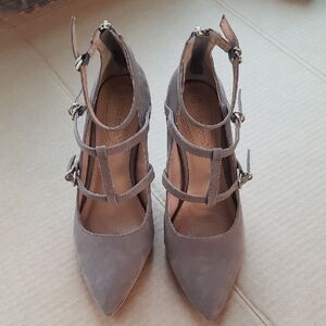 Corso Como Shoe Womens 6.5 Neutral Suede Cage Mary Jane Strap Heels Stiletto